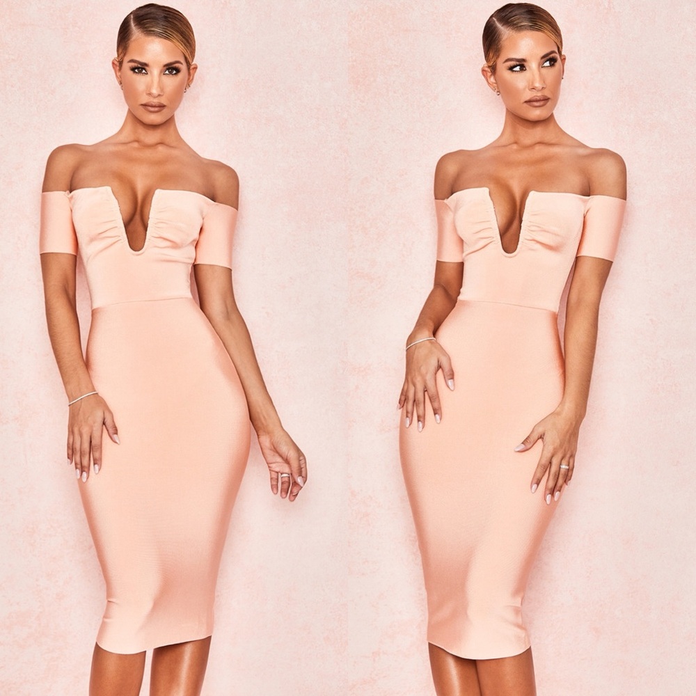 🆕HOUSE OF CB Celia Peach Wire Bandage Dress - Picture 2 of 6